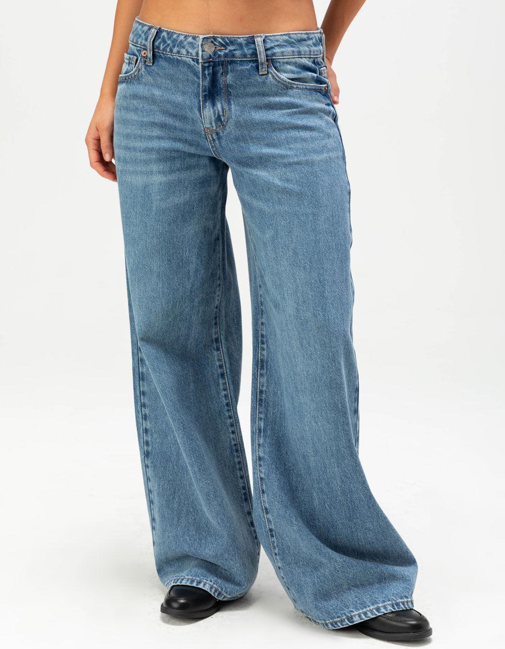 RSQ Womens Mid Rise Wide Leg Jeans - MED BLAST Product Image