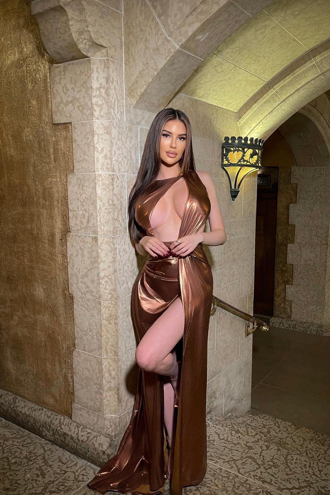 Jolie Metallic Maxi Dress - Brown Product Image