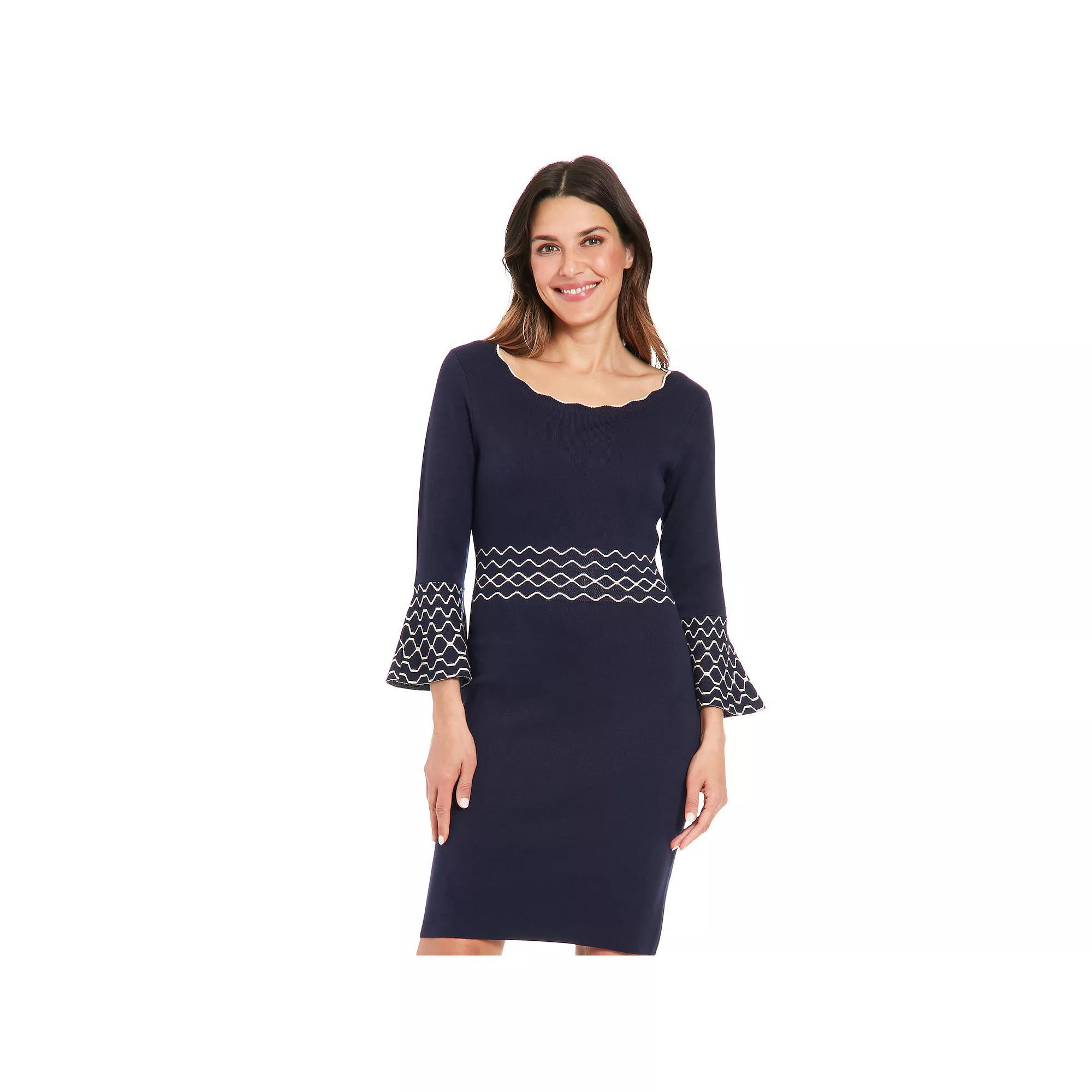 Women's London Times Solid Bell Sleeve Sweaterdress, Size: Small, Blue Product Image