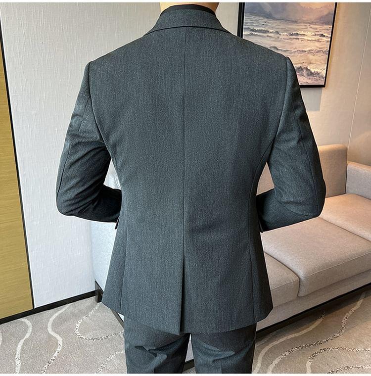 Lapel Collar Plain Single-Button Blazer / Dress Pants / Set Product Image