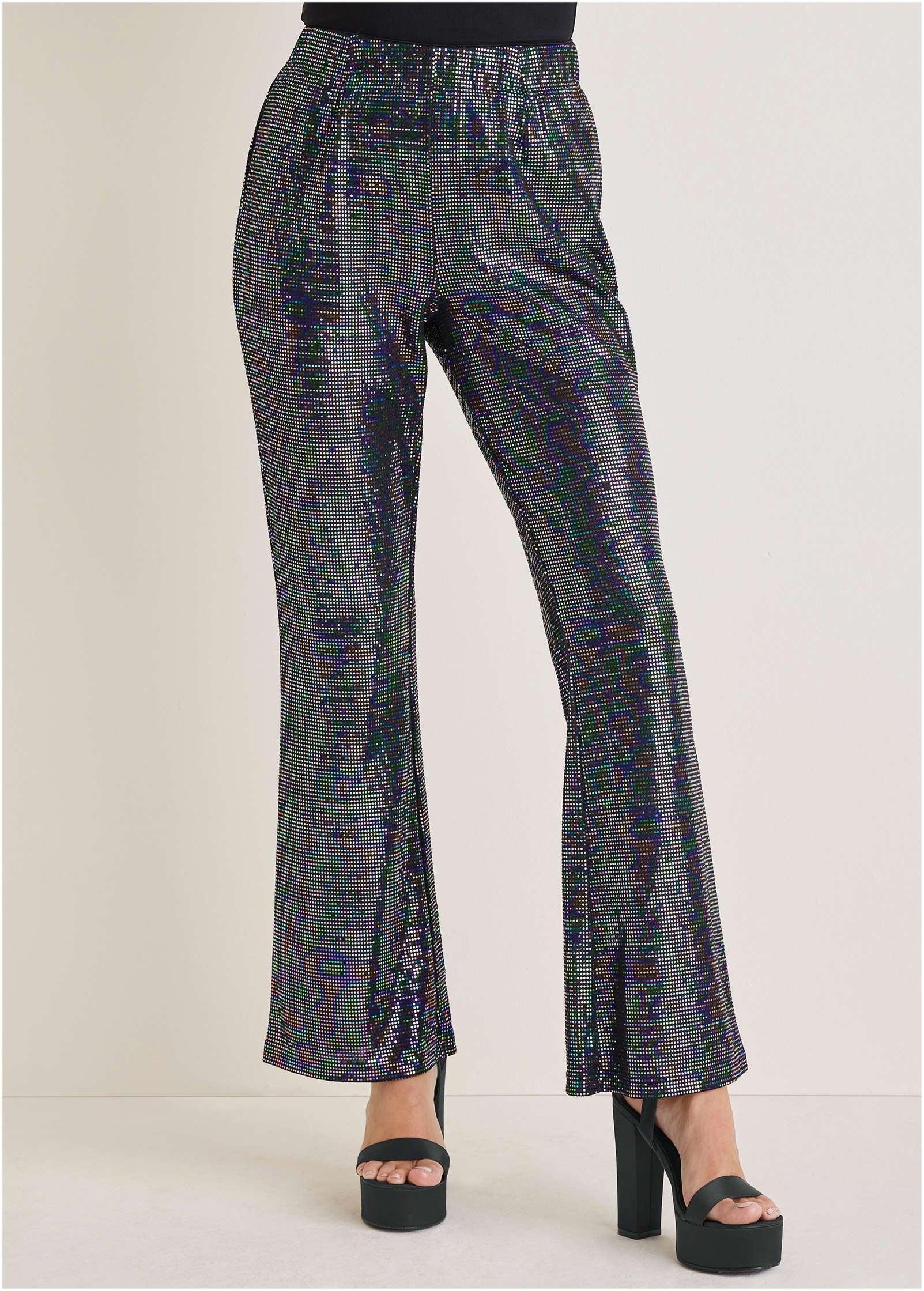 Sequin Flare Leg Pants - Colorful Sequins Product Image