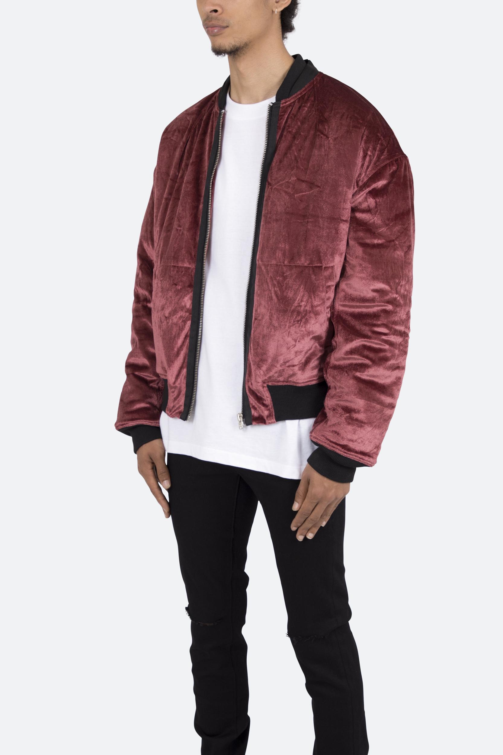 Velour Bomber Jacket - Burgundy Product Image