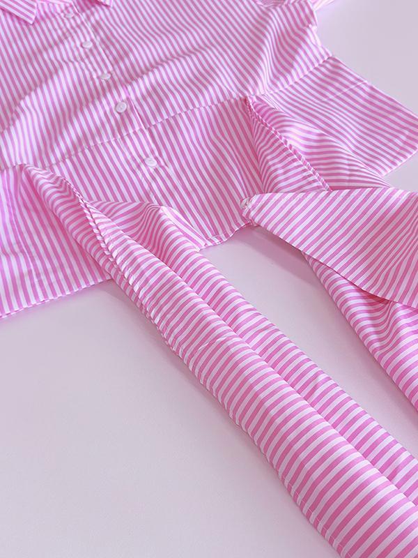 Long Sleeves Loose Asymmetric Split-Joint Striped Lapel Blouses Product Image