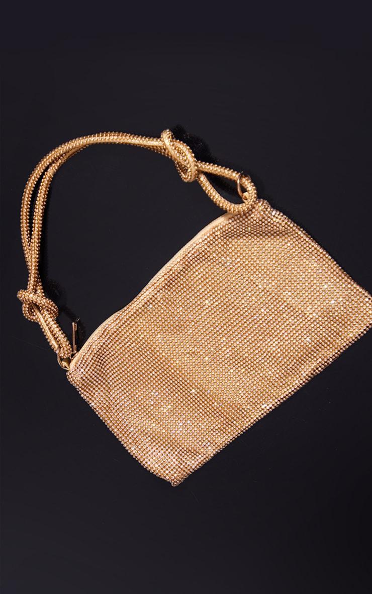 Gold Diamante Knot Handle Slouchy Shoulder Bag Product Image