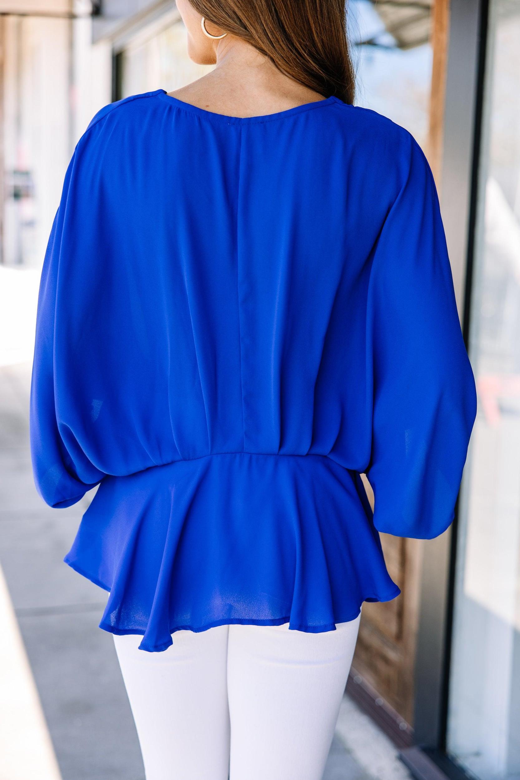 Tell It All Royal Blue Kimono Sleeve Blouse Female Product Image