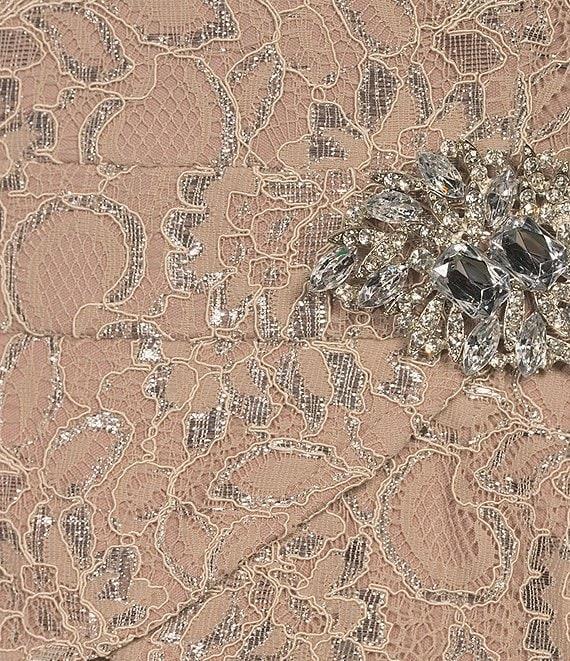 Le Bos Metallic Lace Peplum Round Neck 3/4 Sleeve Gown Product Image