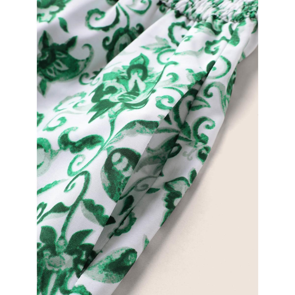 Plus Size Bandana Print Shirred Patchwork Pocket Cami Dress Green Women Resort Belted Non Sleeveless Curvy Midi Dress BloomChic 14-16/1X Product Image