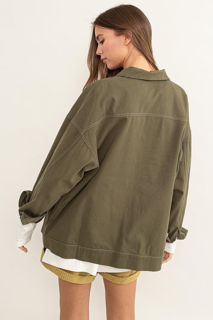 Margo Contrast Stitch Twill Shacket Product Image