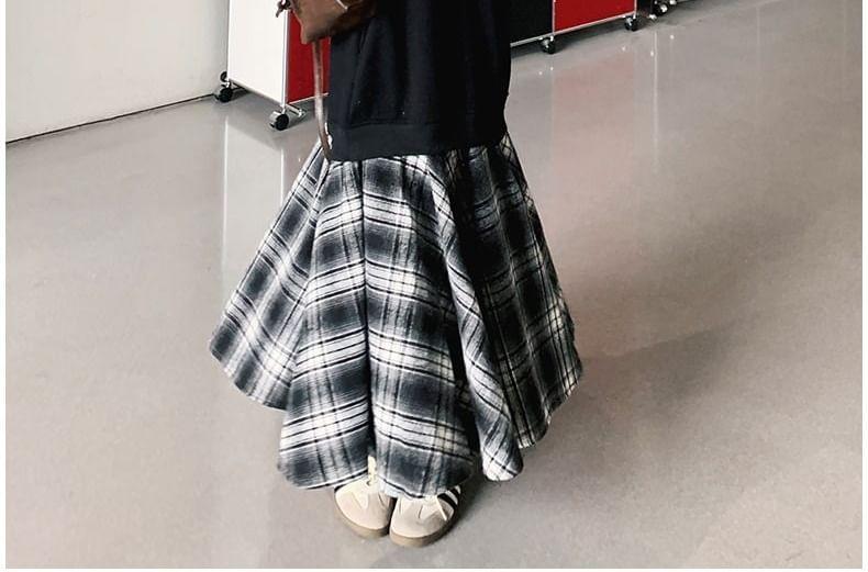 Long-Sleeve Crew Neck Lettering Mock Two-Piece Maxi Sweatshirt Dress Product Image