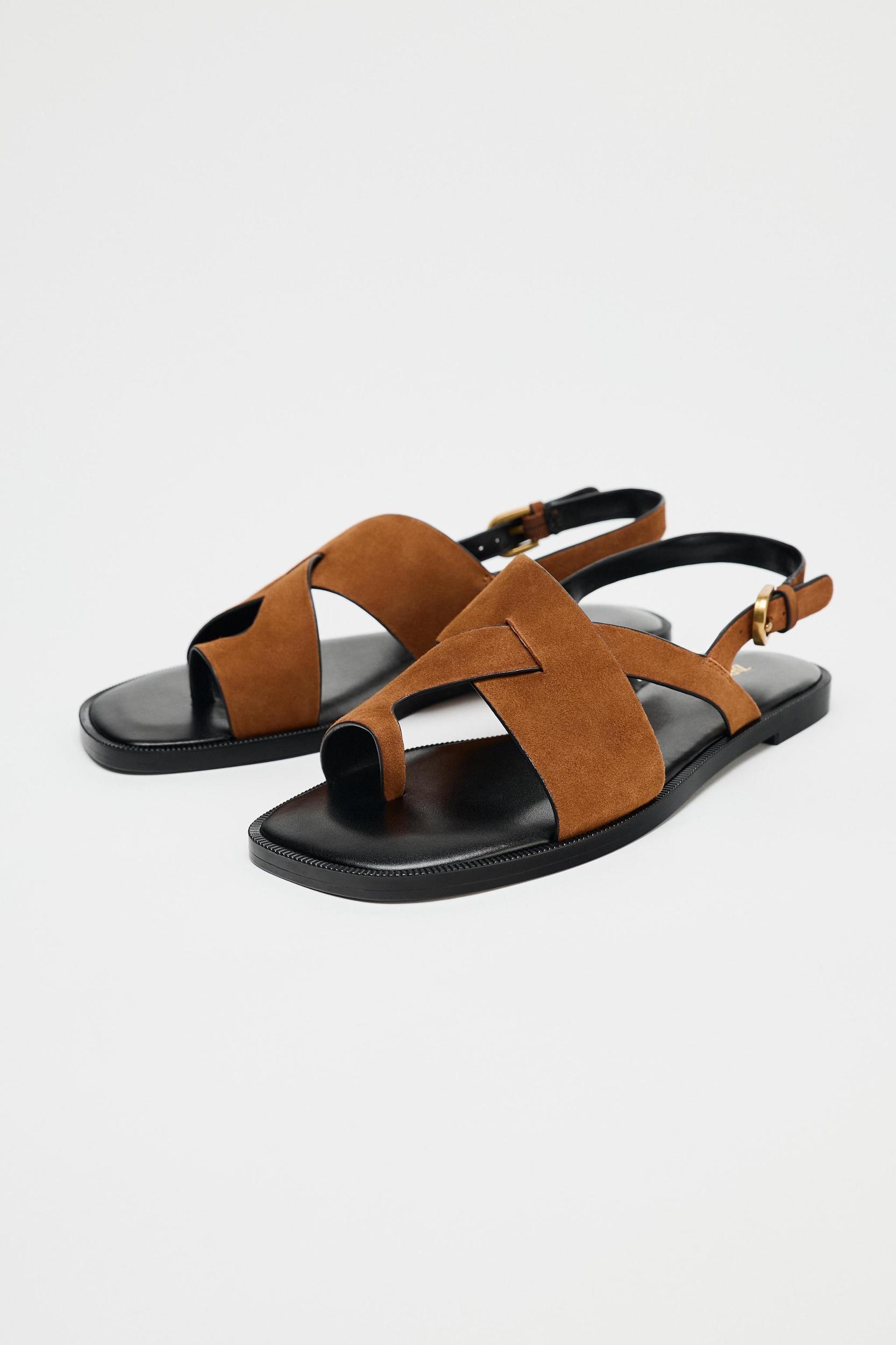 SUEDE STRAPPY SLIDE SANDALS Product Image