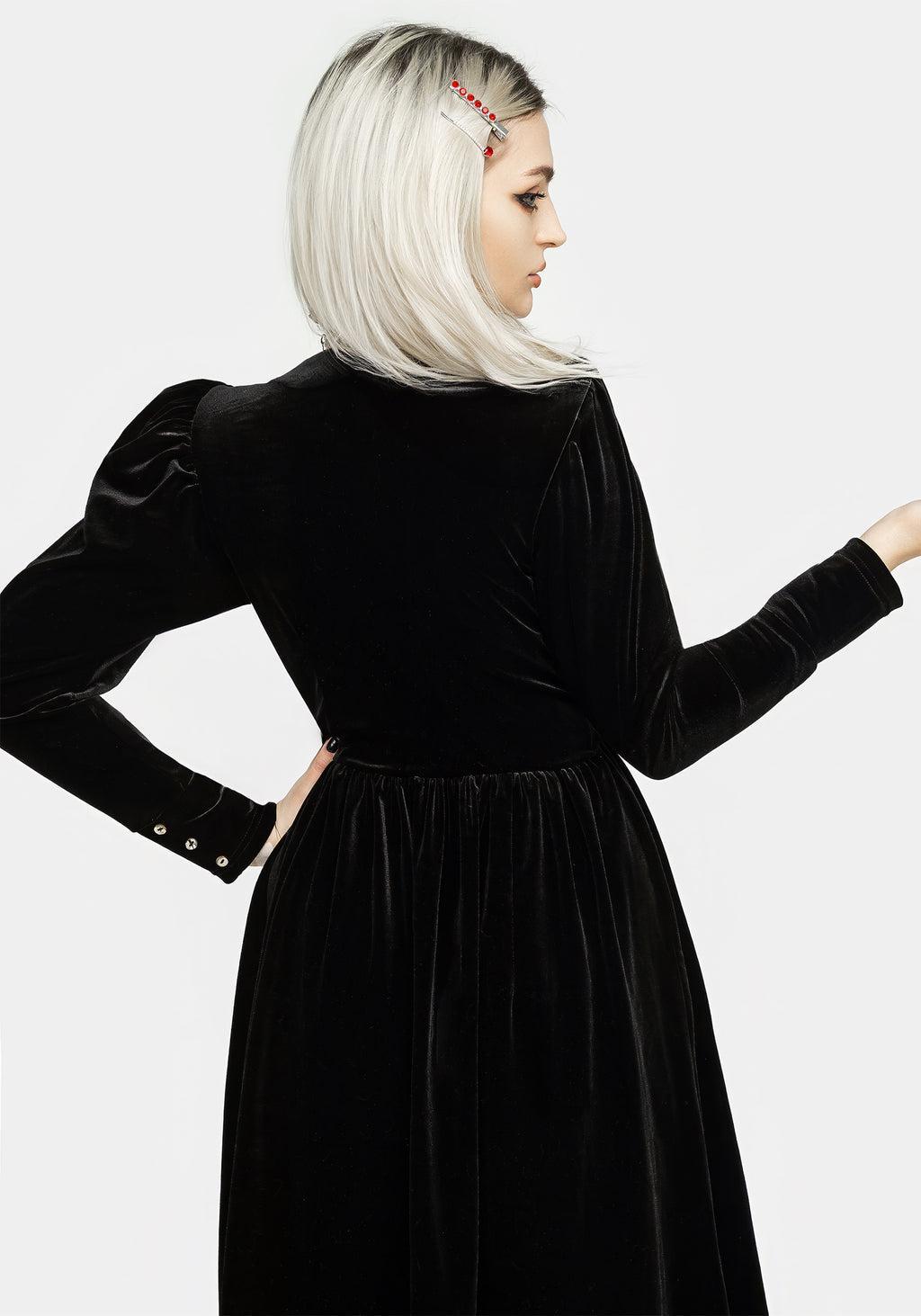 Mausoleum Velour Mutton Sleeve Midi Dress Product Image