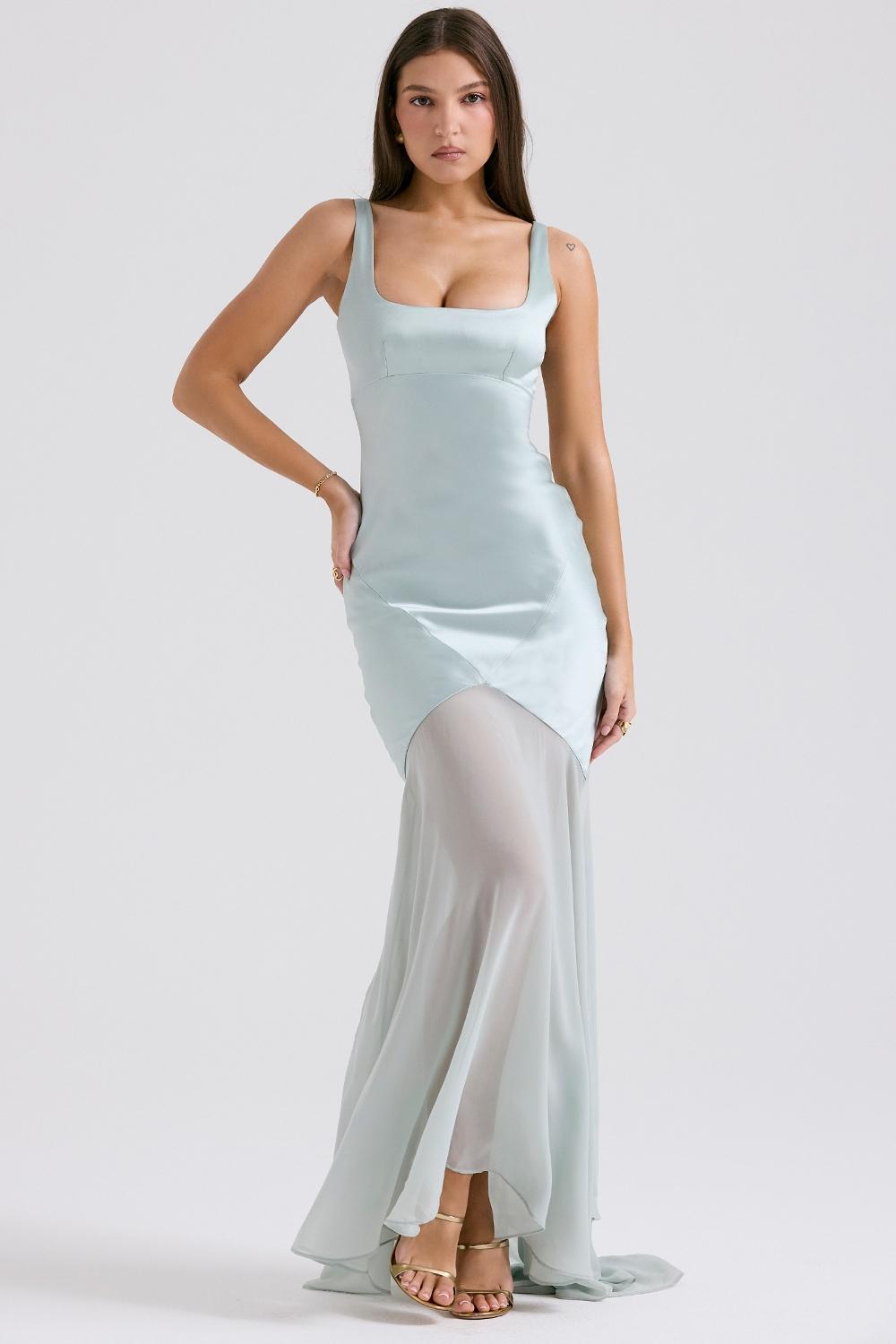 Vittoria  pistachio chiffon floor length gown Product Image