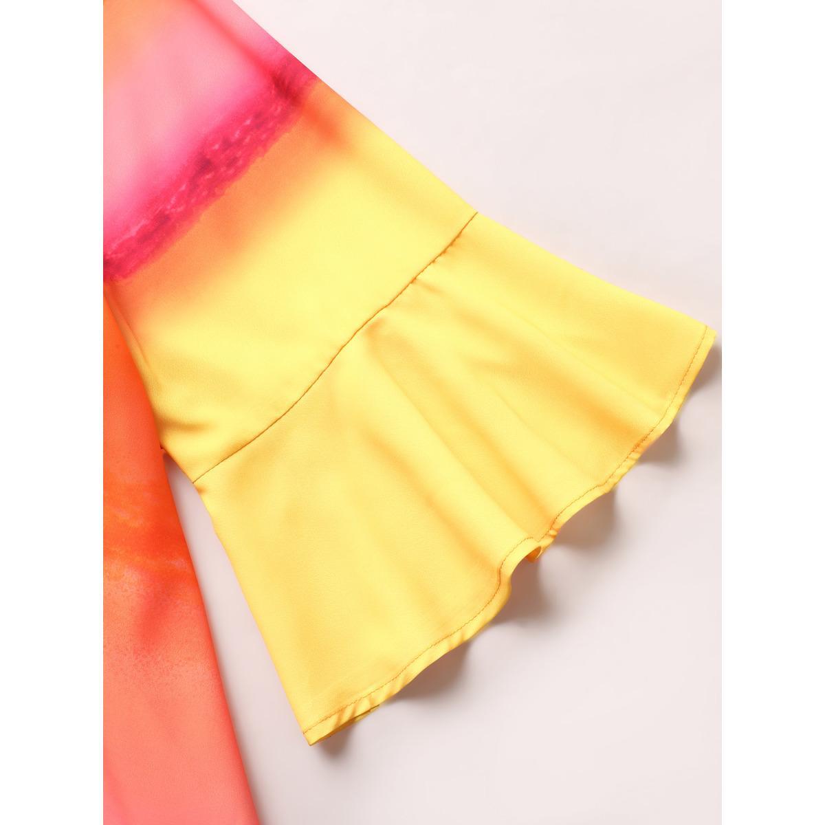 Plus Size Ombre Ruffle Sleeve Asymmetrical Hem Kimono Women Lemonyellow Resort Contrast Vacation Kimonos BloomChic 14-16/1X Product Image