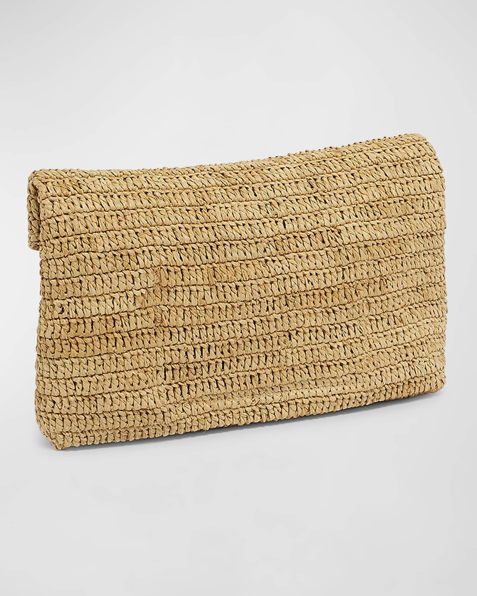 Large YSL Envelope Pouch Clutch Bag in Raffia & Leather Product Image
