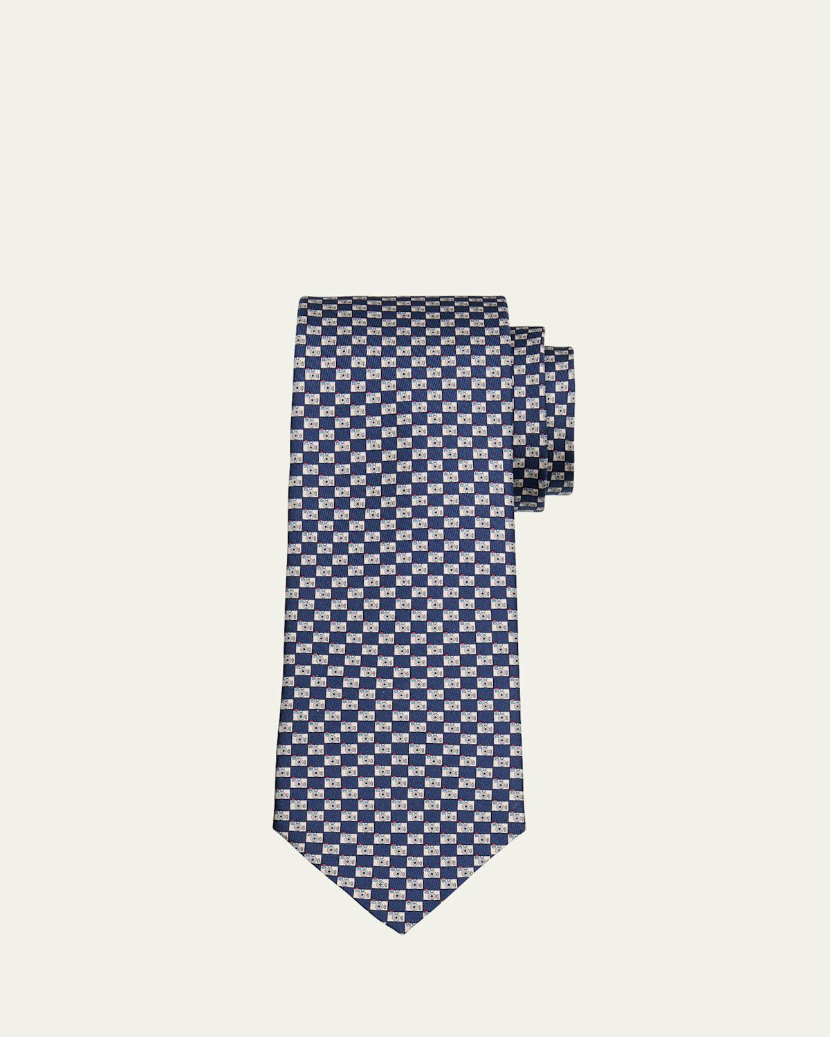 Mens Micro-Check Silk Tie Product Image