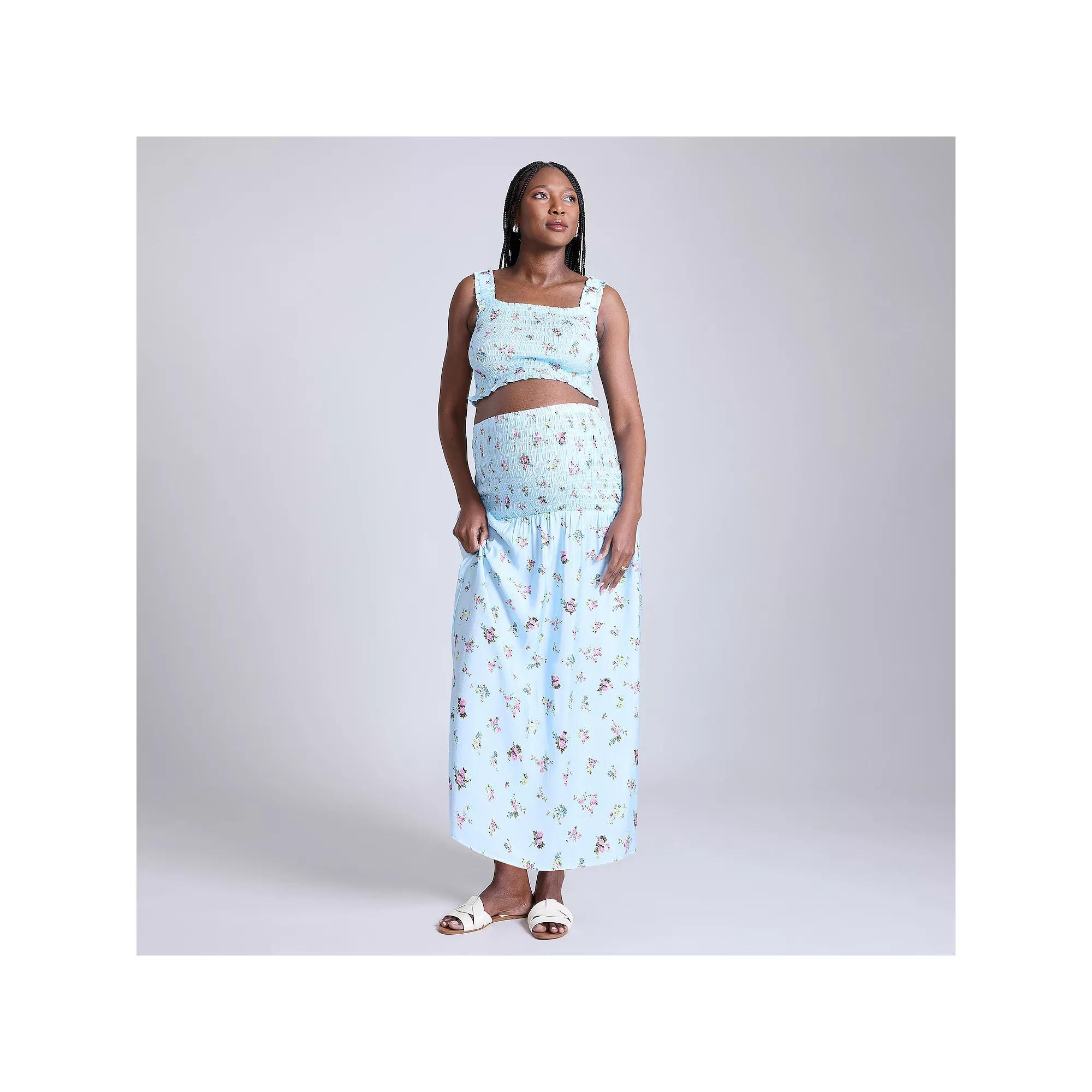 Maternity Motherhood® 2-pc. Smocked Crop Top & Maxi Skirt Set, Women's, Size: Medium-Mat, Ditsy Floral Product Image