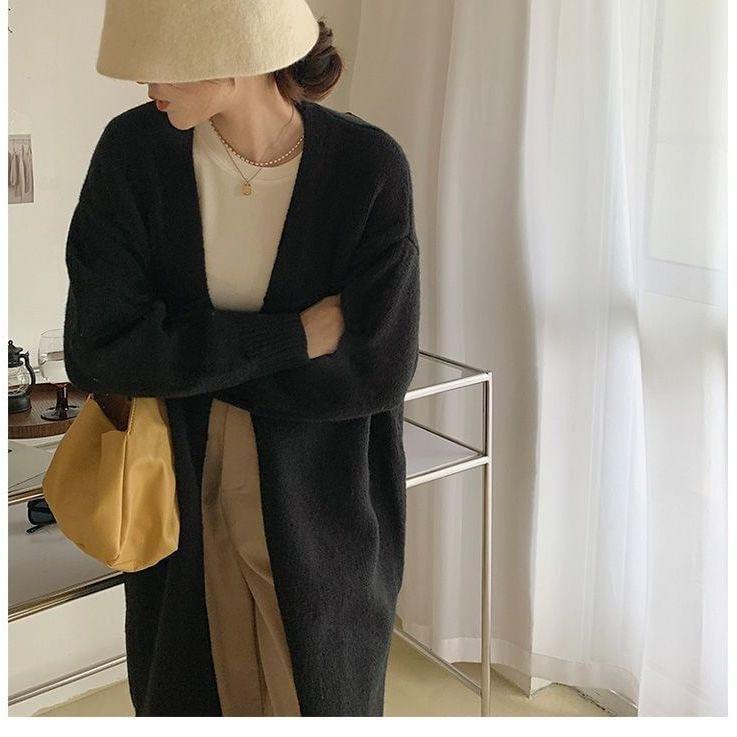 Plain Midi Open Front Cardigan Product Image