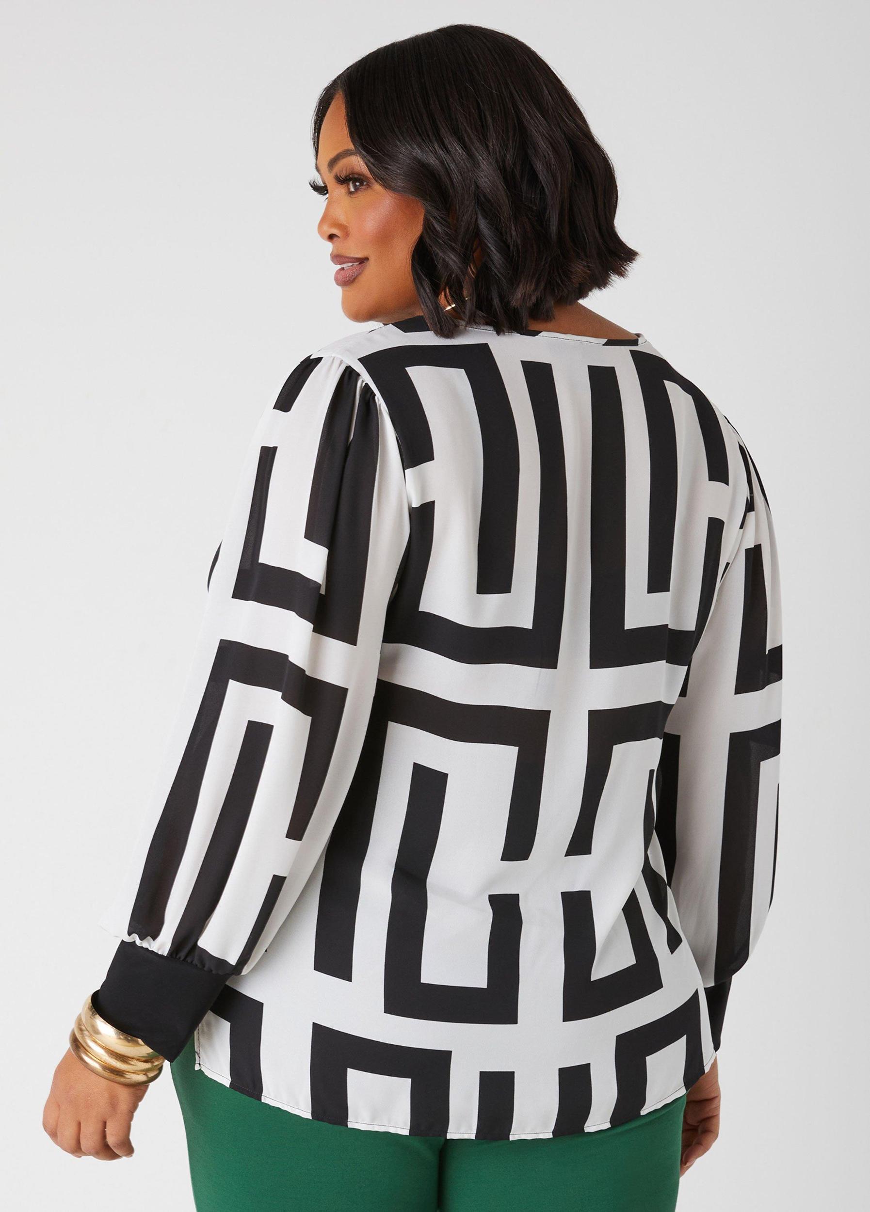 V Neck Geo Print Blouse Product Image
