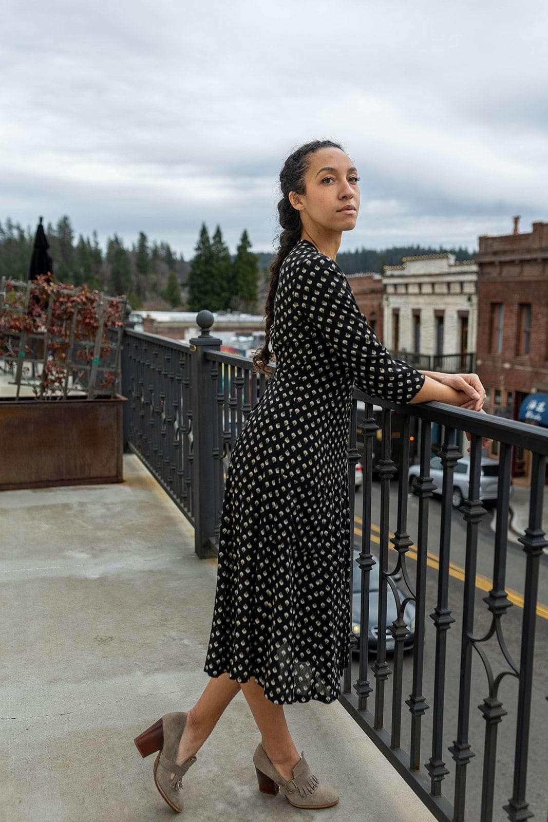 Fiona Dress in Black Floral Crepe Product Image