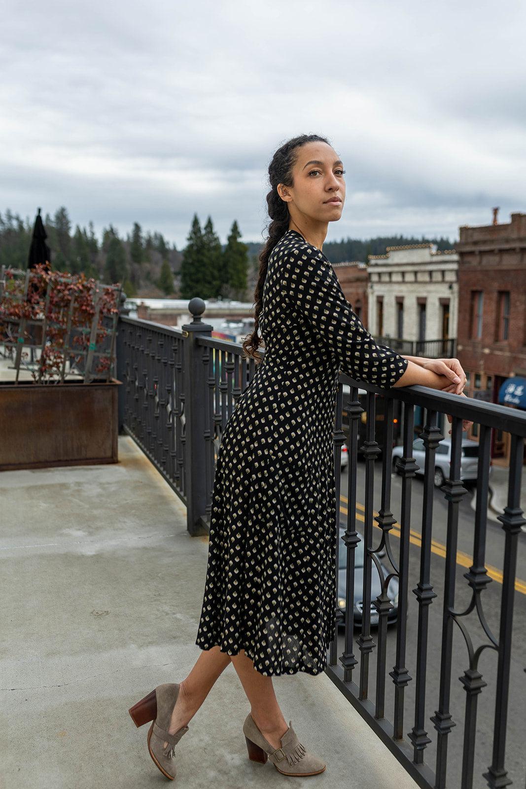 Fiona Dress in Black Floral Crepe Product Image