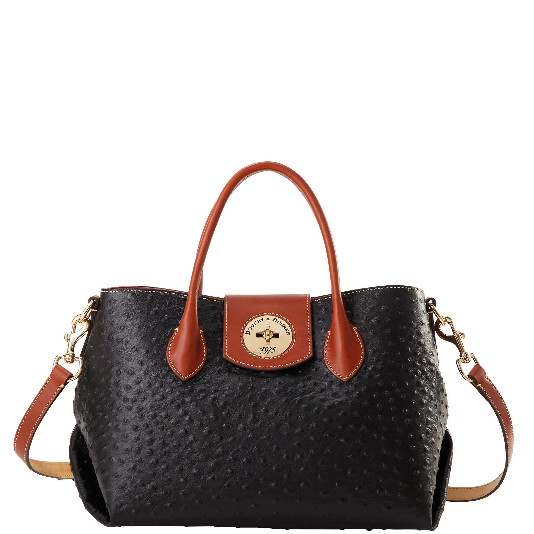 Dooney & Bourke Womens Ostrich Turnlock Handle Leather Tote Shopping Bag 30 in Black Product Image