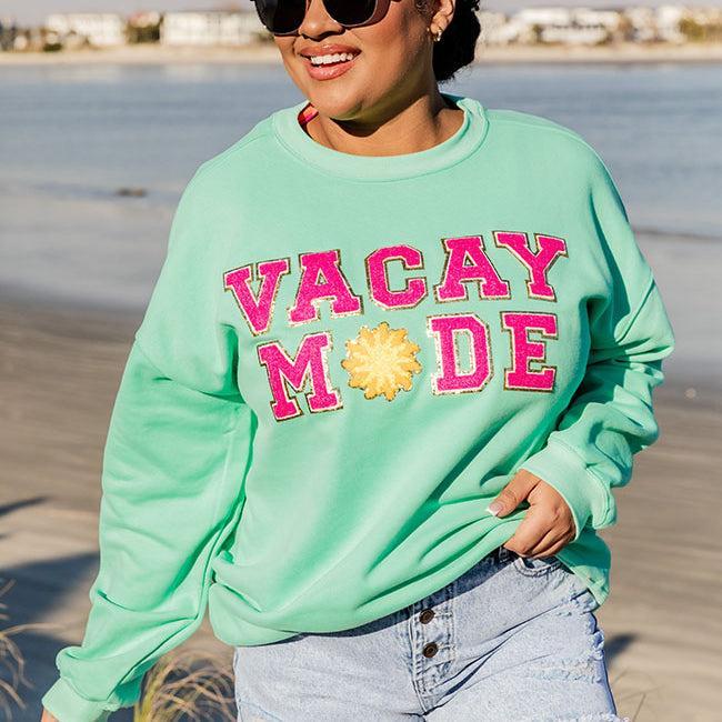 Vacay Mode Chenille Patch Lime Oversized Graphic Sweatshirt FINAL SALE Product Image