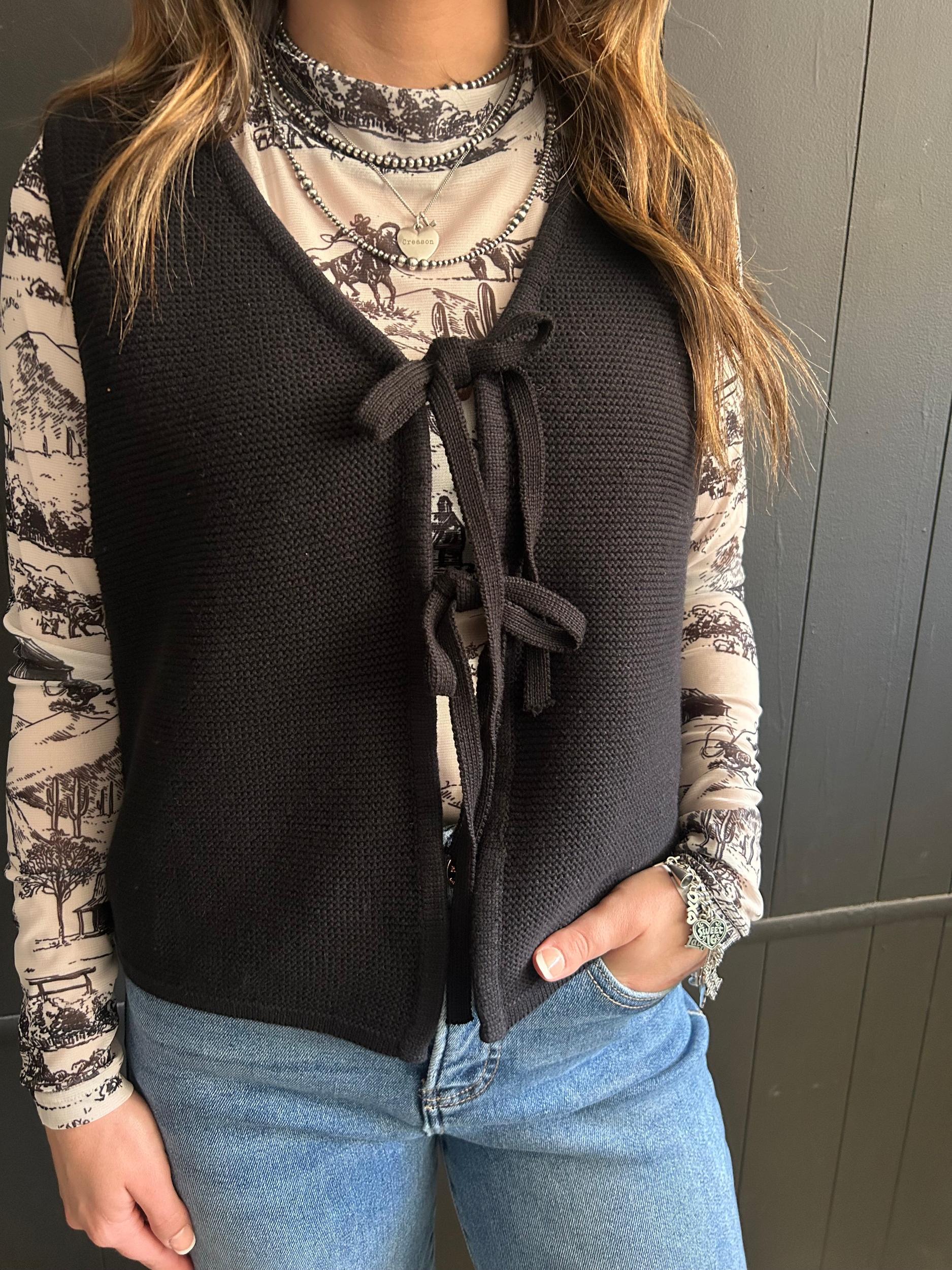 Zenana Front Tie Sweater Vest - 2 Colors Product Image