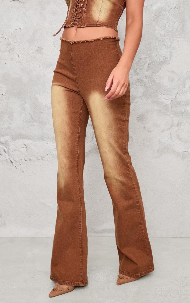 Washed Brown Lace Up Denim Jeans Product Image
