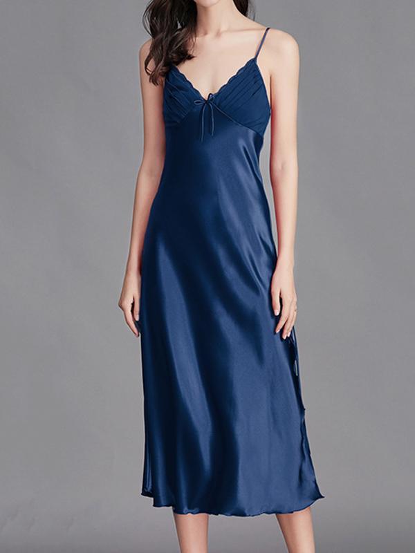 Loose Sleeveless Solid Color Spaghetti-Neck Babydolls Nightdress Pajama Product Image