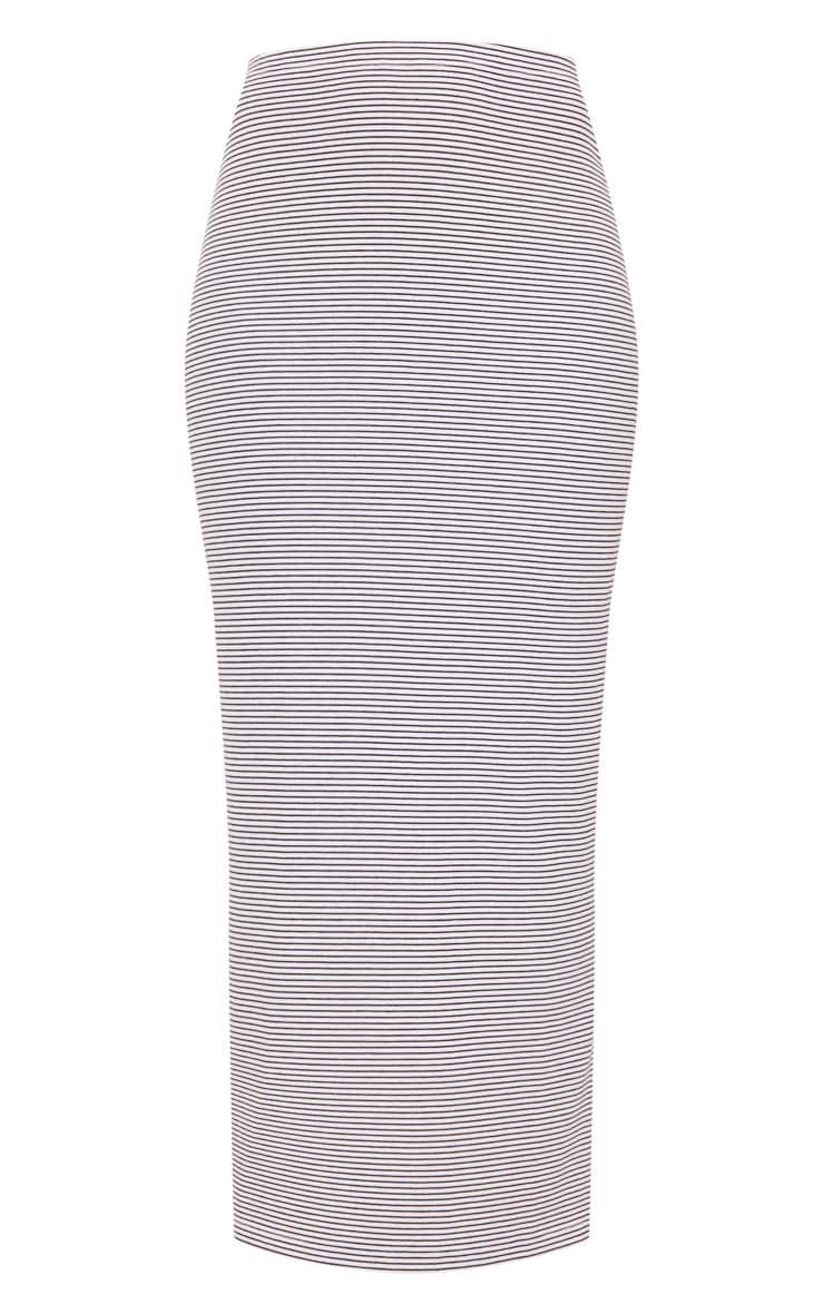 Black Pinstripe Rib Split Back Midaxi Skirt Product Image
