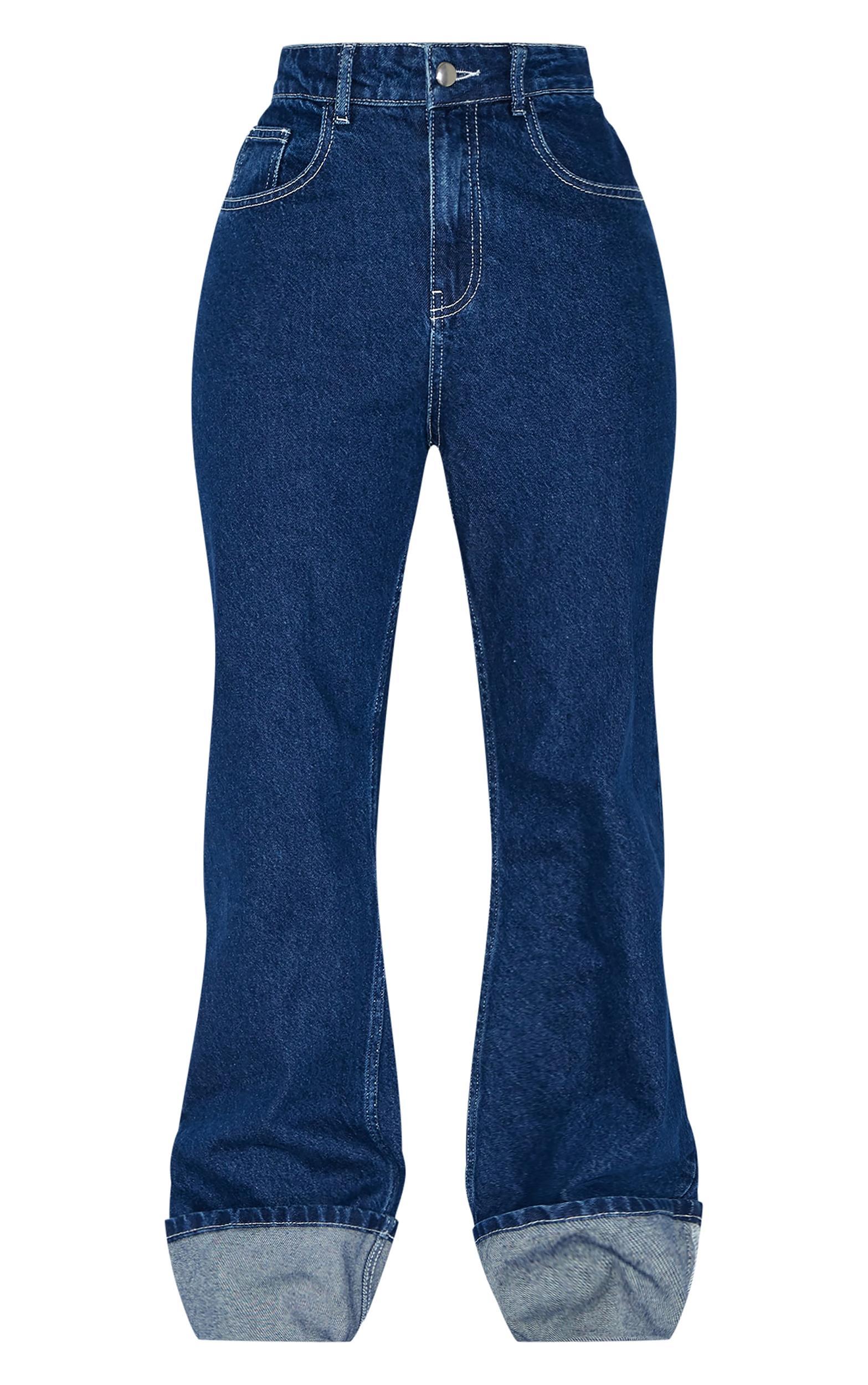 Petite Indigo Denim Turn Up Wide Leg Jeans Product Image