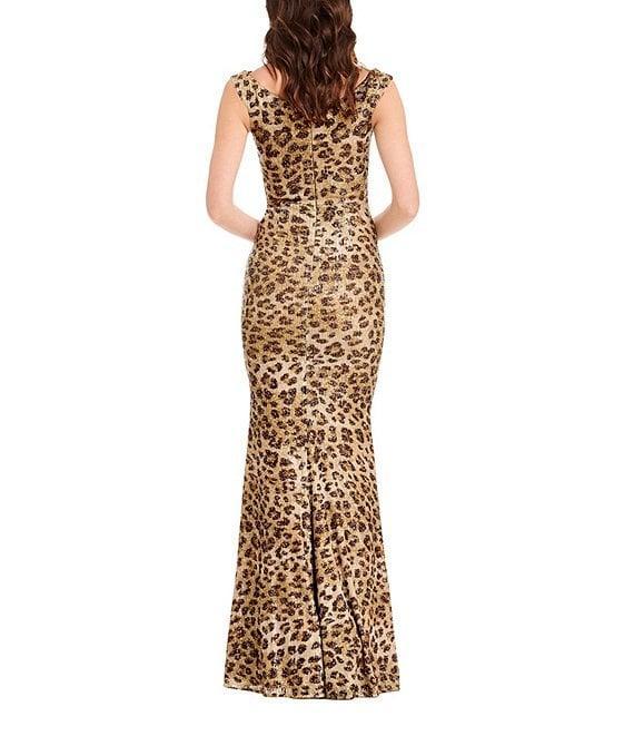 Dress The Population Joise Sequin Leopard Print Scoop Neck Sleeveless Mermaid Gown Product Image