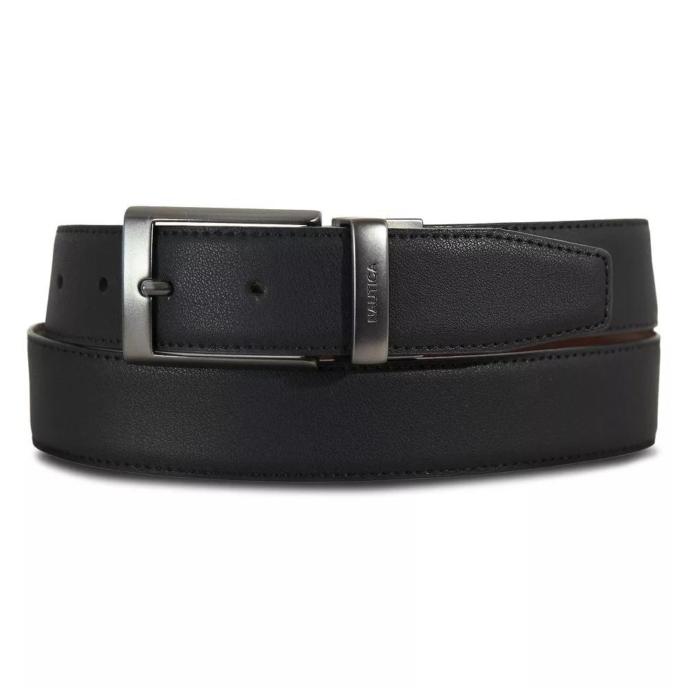 Men's Nautica Gunmetal Logo Reversible Leather Belt, Size: Medium, Brown Product Image