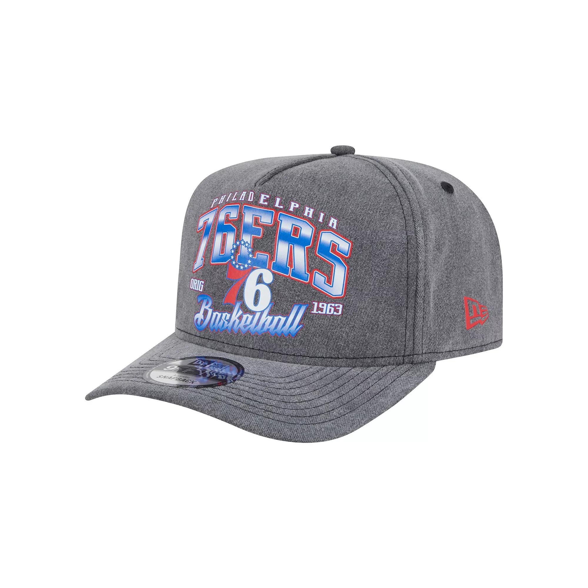Men's New Era  Charcoal Philadelphia 76ers Throwback Washed Pre-Curved 9FIFTY Snapback Hat, 76r Charco Product Image