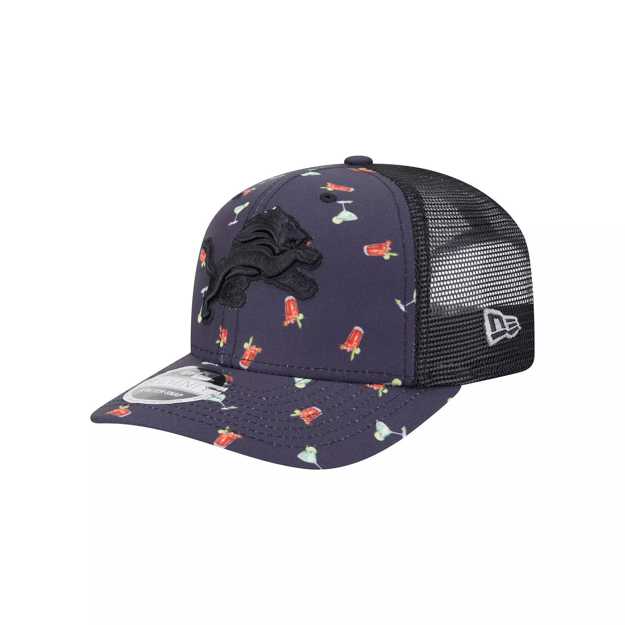 Men's New Era  Navy/Black Detroit Lions Adventure Drinks Pattern 9SEVENTY Stretch-Snap Hat, Blue Product Image