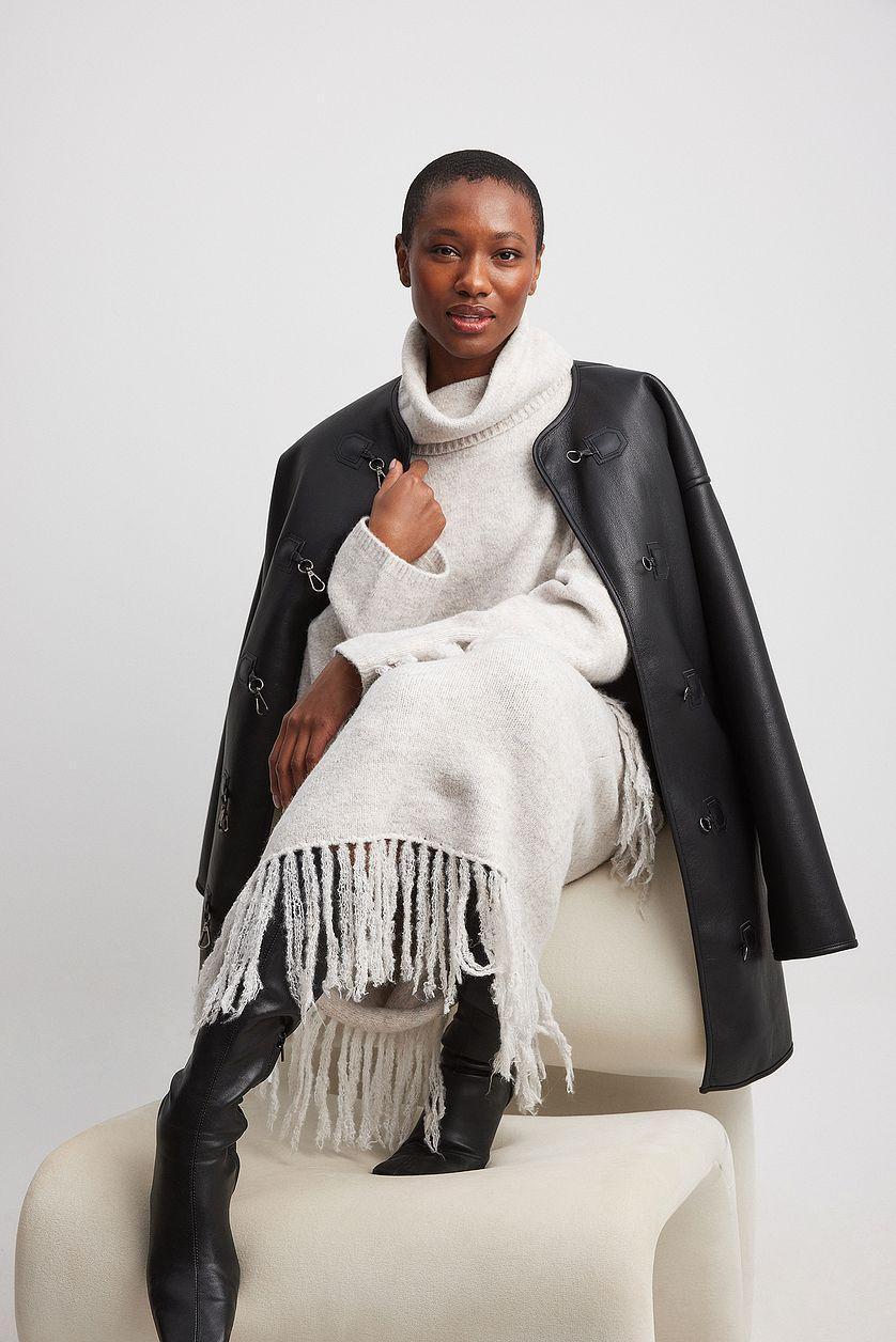 Faux Fur Button Detail PU Coat Product Image