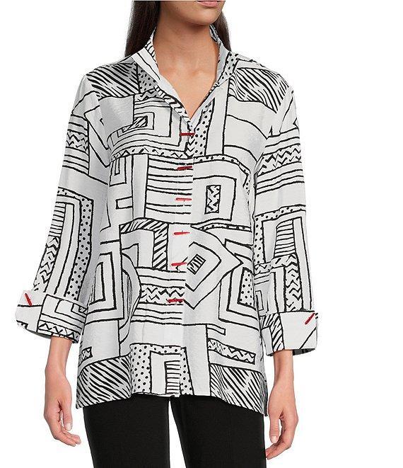 Ali Miles Printed Wire Collar 3/4 Sleeve Button Front Tunic Product Image