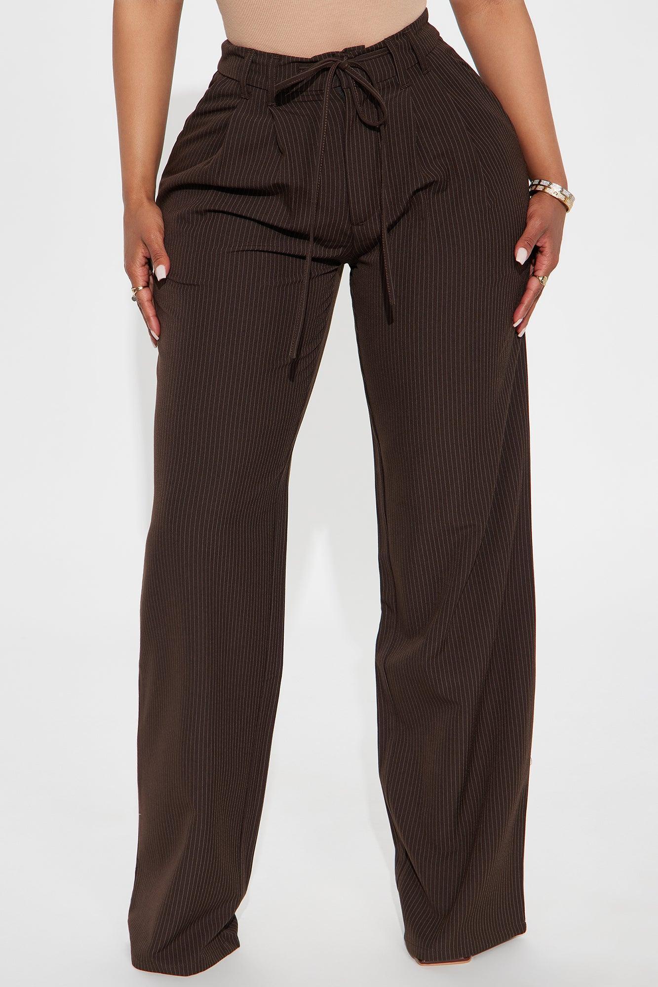 Kelly Pinstripe Wide Leg Trouser Pant - Chocolate Product Image