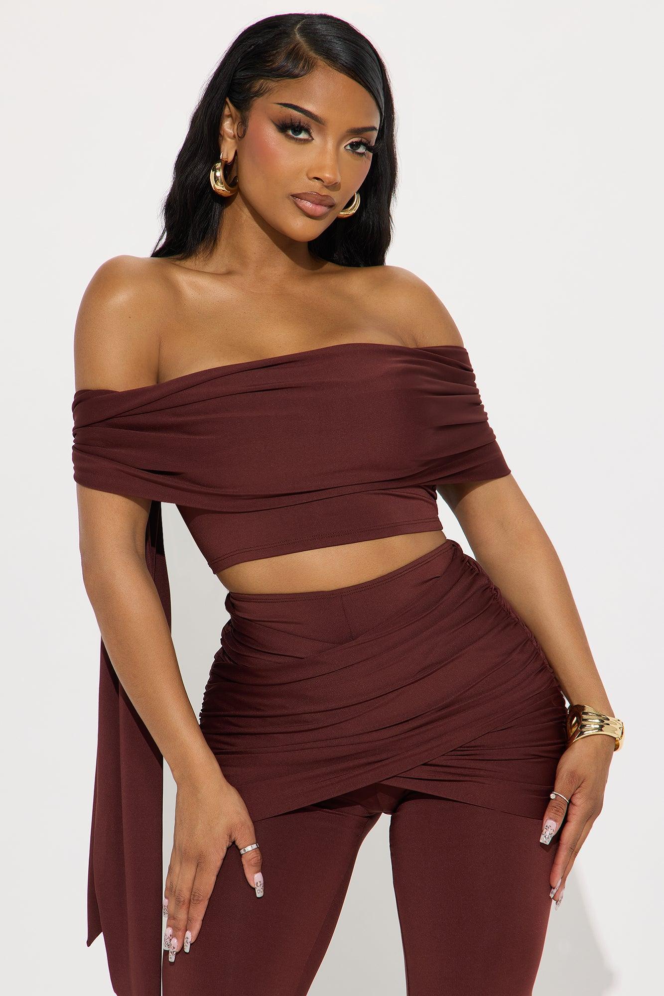All Wrapped Up Off Shoulder Pant Set - Chocolate Product Image