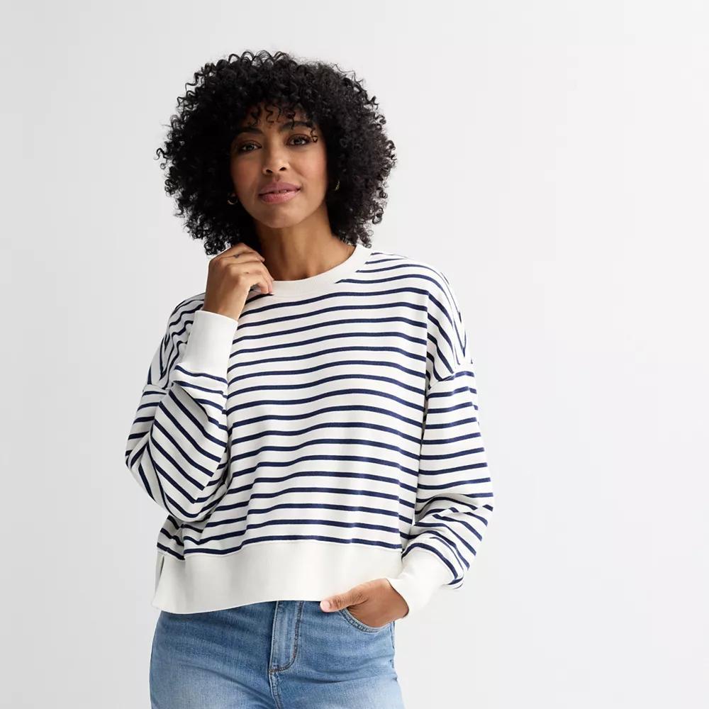 Women's Sonoma Goods For Life® Boxy Crewneck Graphic Sweatshirt, Size: Large, Small Blue Stripe Product Image