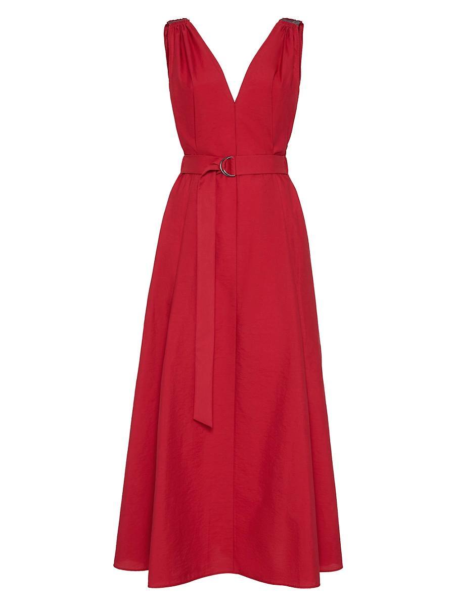 Womens Techno Cotton Poplin Belted Dress with Precious Shoulder Details Product Image