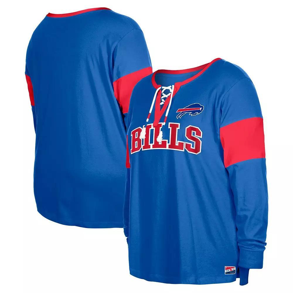 Women's New Era Royal Buffalo Bills Plus Size Lace-Up Notch Neck Long Sleeve T-Shirt, Size: 3XL, Blue Product Image