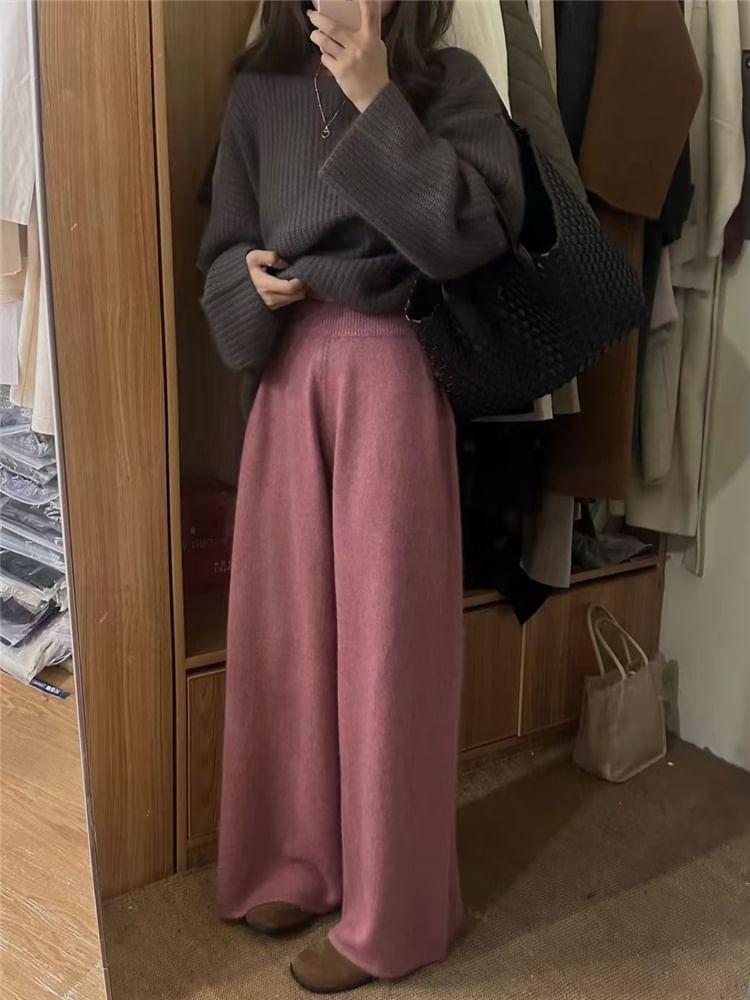 High Rise Plain Wide Leg Pants Product Image