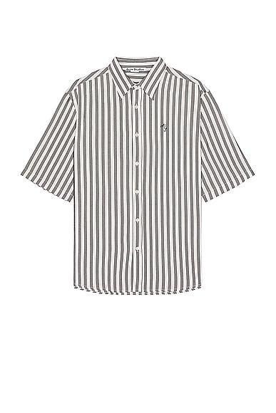 Acne Studios Short Sleeve Stripe Shirt in White Product Image