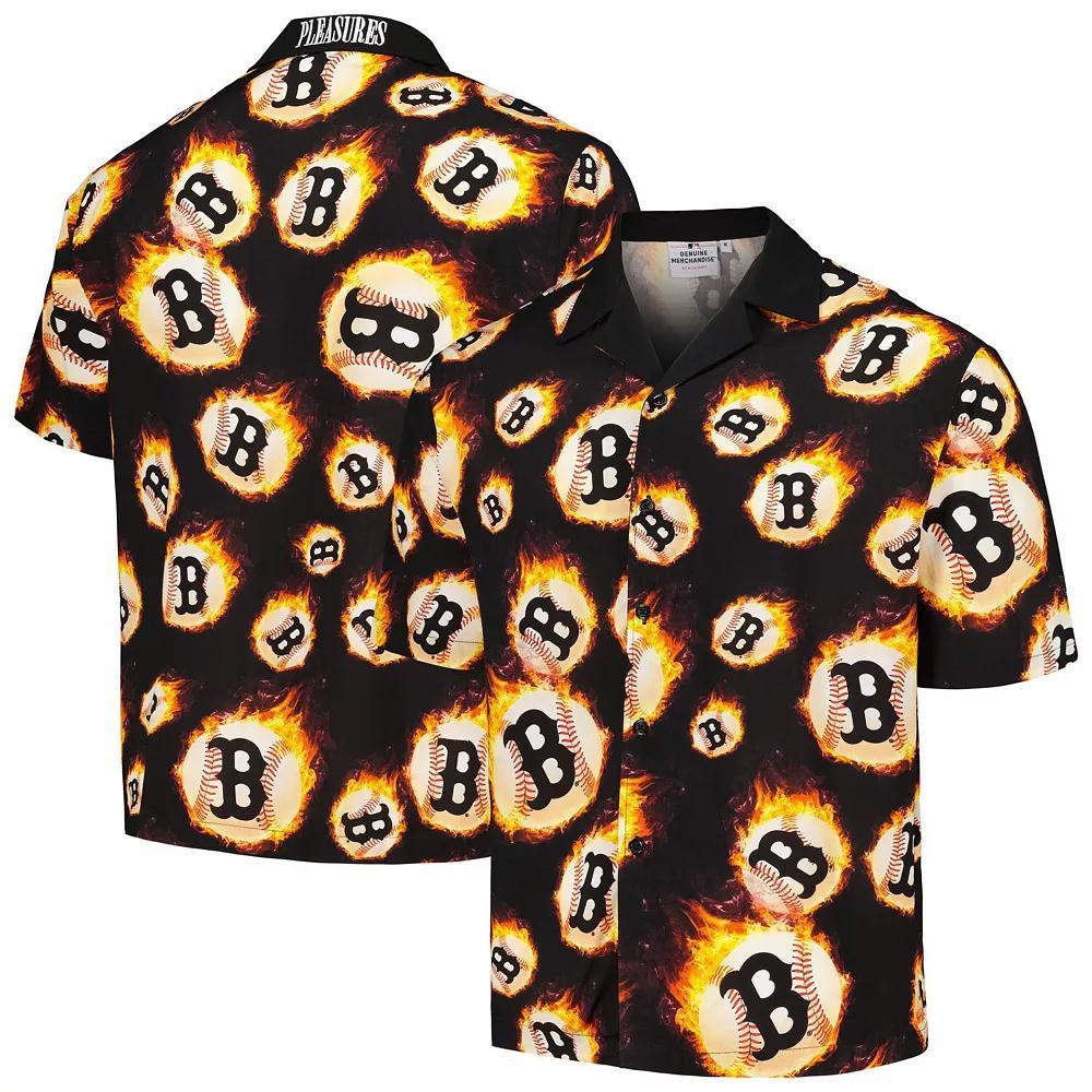 Men's Black Boston Red Sox Flame Fireball Button-Up Shirt, Size: Large Product Image