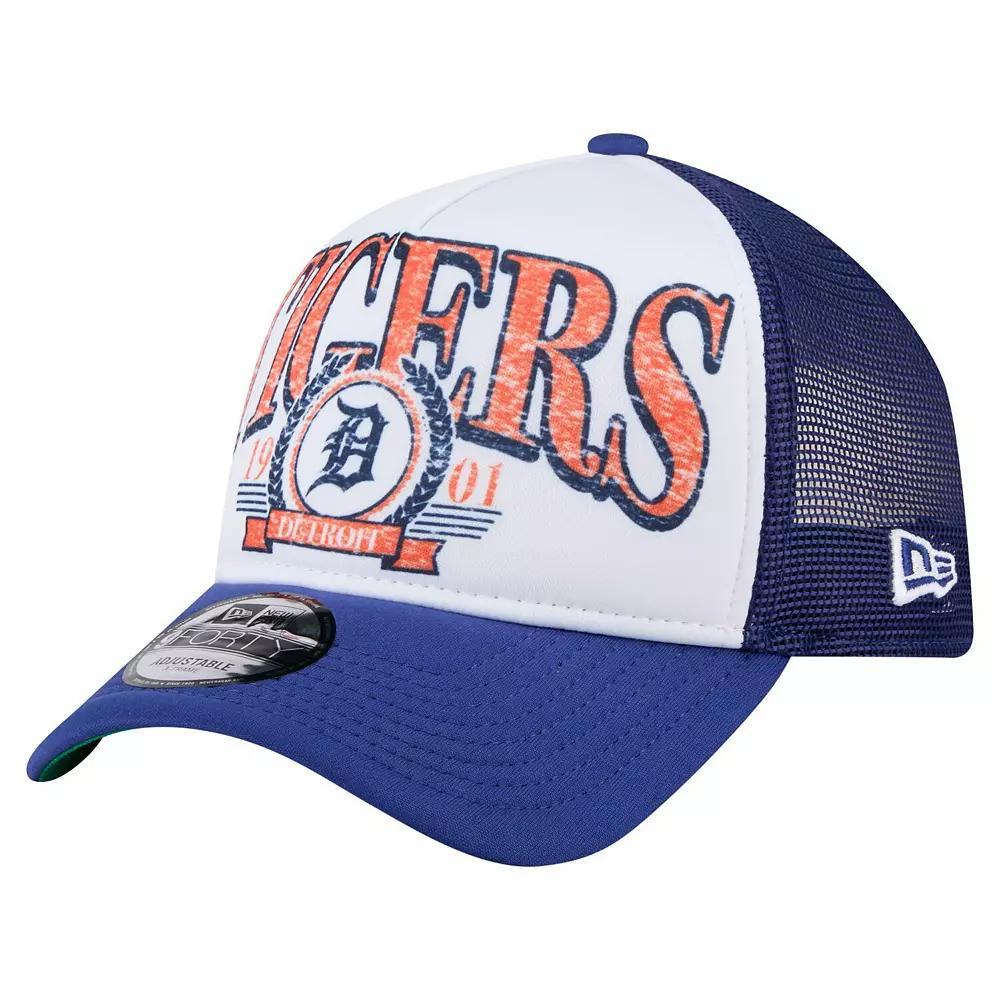 Men's New Era  Navy Detroit Tigers Distressed 9FORTY A-Frame Adjustable Trucker Hat, Blue Product Image