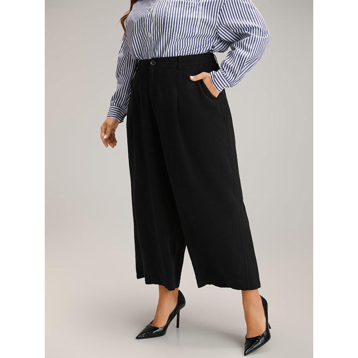 Plus Size Plain Pocket Straight Leg Pants Women Black Office Straight Leg High Rise Work Pants BloomChic 14-16/1X Product Image