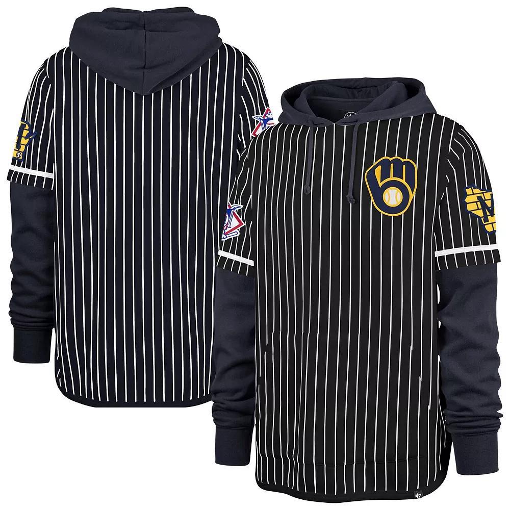 Men's '47  Royal Chicago Cubs Pinstripe Double Header Pullover Hoodie, Size: XL, Blue Product Image