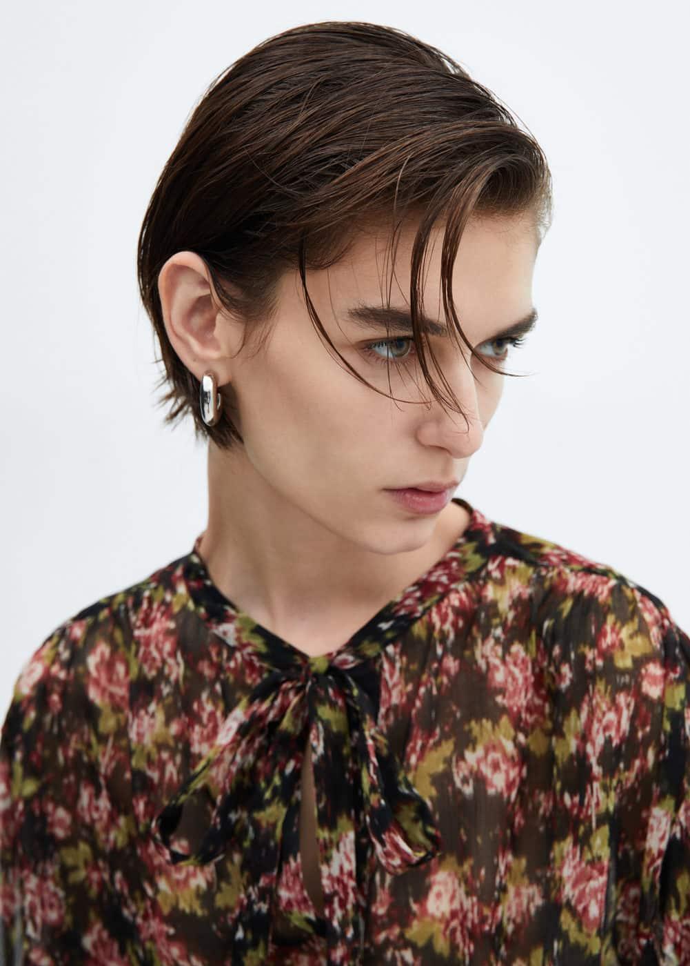 Mango Womens Bow Printed Blouse Product Image