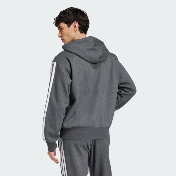 Men's adidas Essentials 3-Stripes Fleece Sportswear Zip Front Hoodie, Size: Medium, Medium Grey Grey Product Image